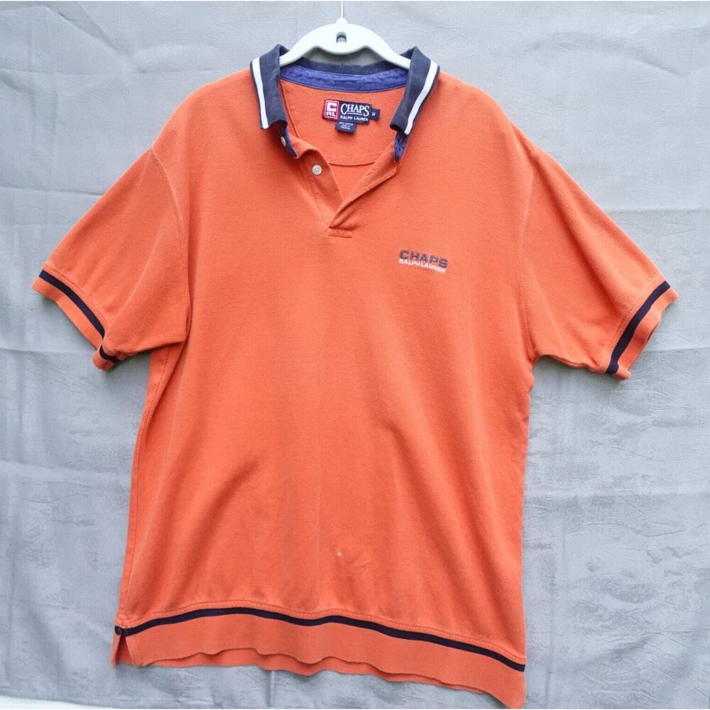 Vintage Chaps Ralph Lauren Mens Polo Shirt‎ Med Cotton Orange Ribbed Preppy READ